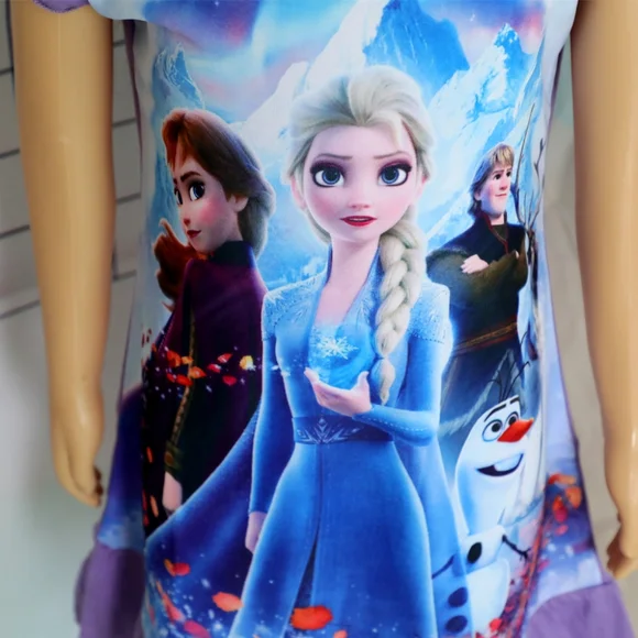 4T Girls Disney Frozen Elsa Anna Nightgown Short Sleeve Sleep Dress Elsa Pajamas - Picture 3 of 5